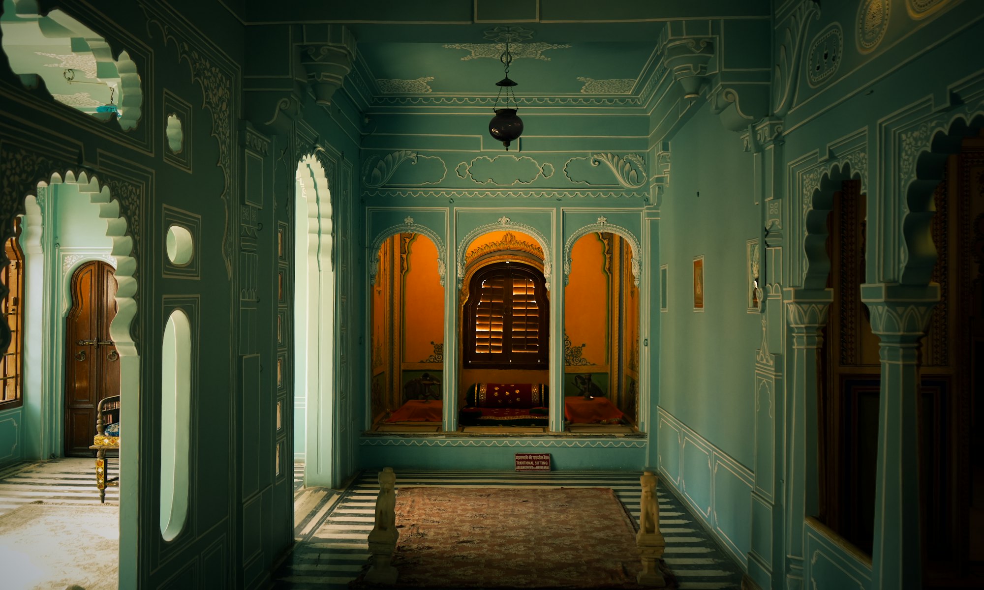 The green painted courtyard of an old haveli